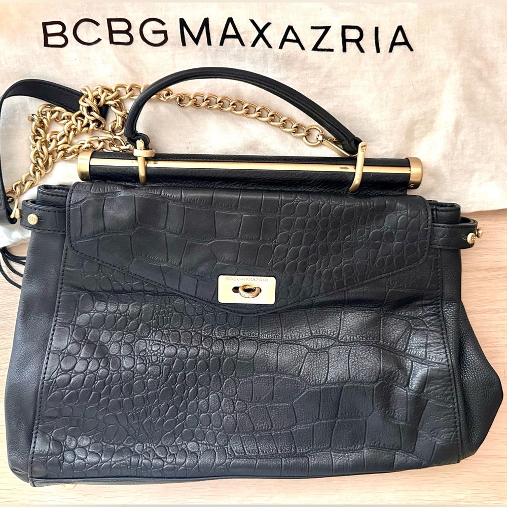 BCBGMaxAzria Black Croc-Embossed Satchel